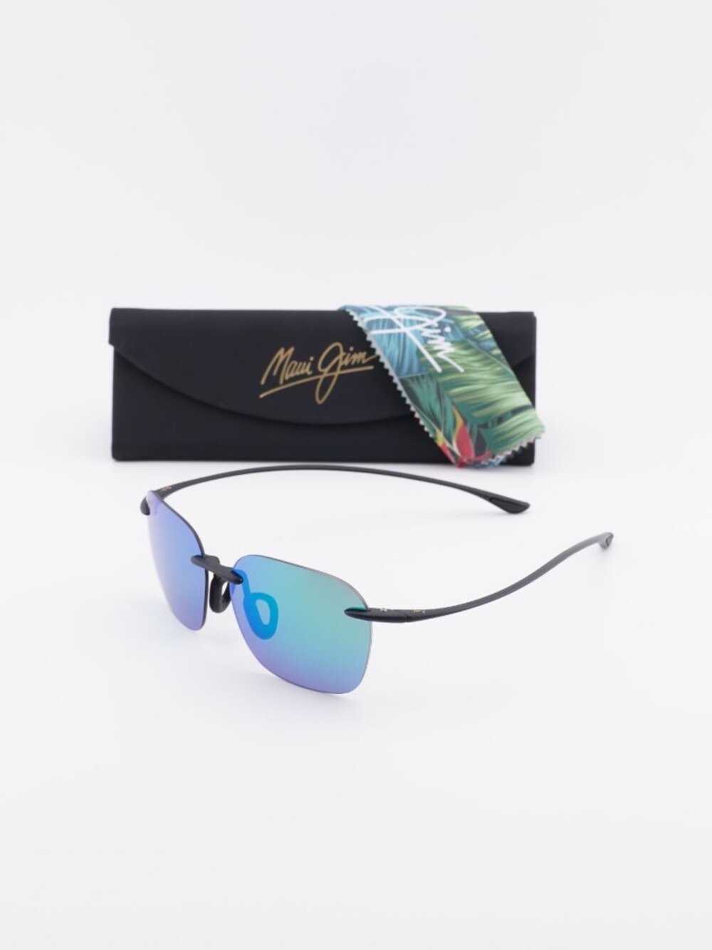 Maui Jim MJ446 2M Square Rimless Sunglasses – Black / Green Mirror